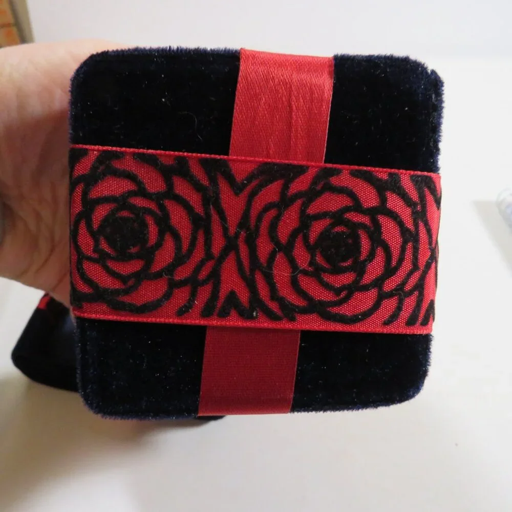 Navy & Red Velvet fabric covered box Great for Valentine's Gifts